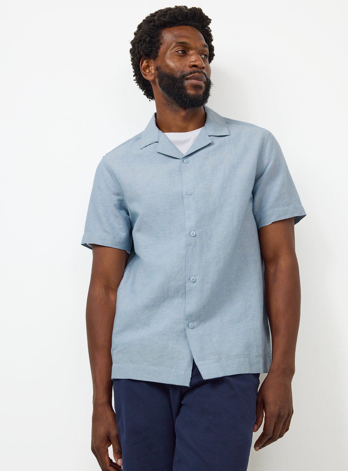 Light Blue Linen Blend Revere Shirt M - Image 1 thumbnail